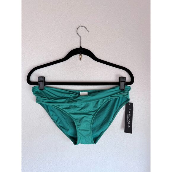 NWT La Blanca Island Goddess Shirred Band Hipster Bikini Bottoms in Calypso Sz 6 - Picture 3 of 10